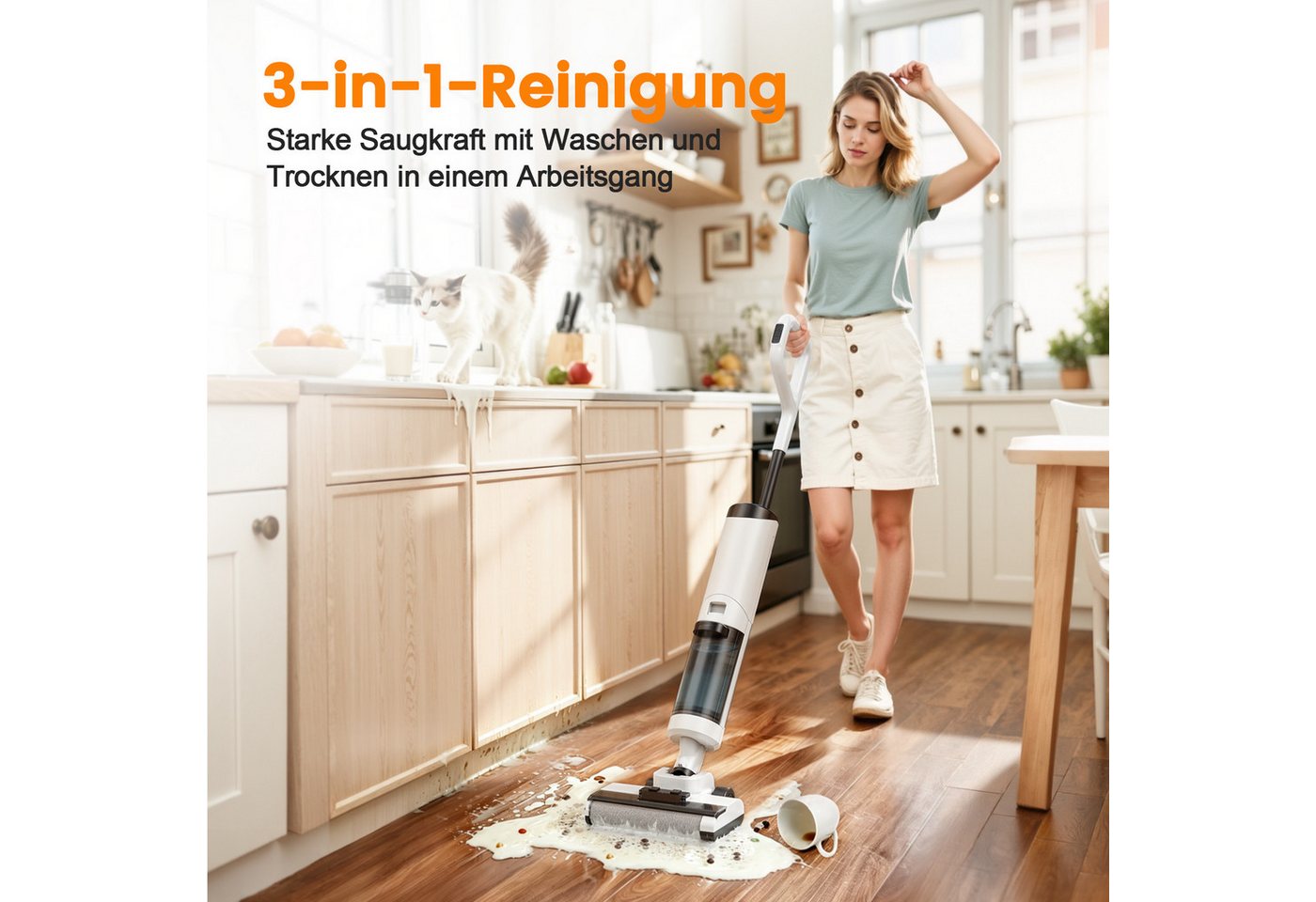 INSE Bodenstaubsauger D1 Nass Trockensauger, 150 W, beutellos, 150W 20KPa Akku Staubsauger mit Wischfunktion, 180°Lay-Flat, 40min Bild 4