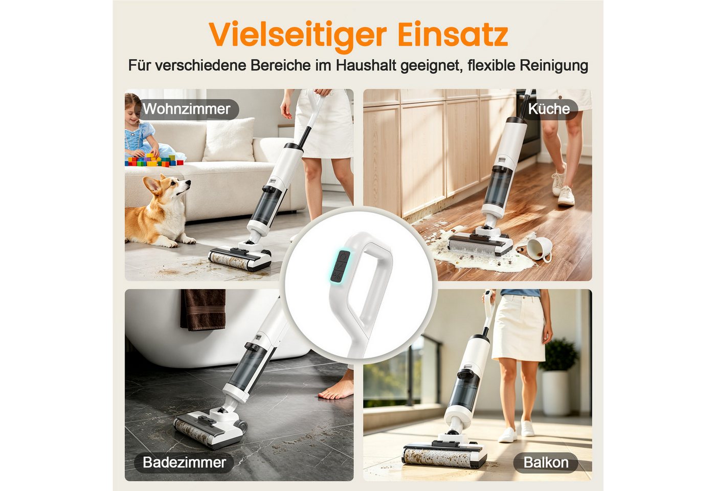 INSE Bodenstaubsauger D1 Nass Trockensauger, 150 W, beutellos, 150W 20KPa Akku Staubsauger mit Wischfunktion, 180°Lay-Flat, 40min Bild 5