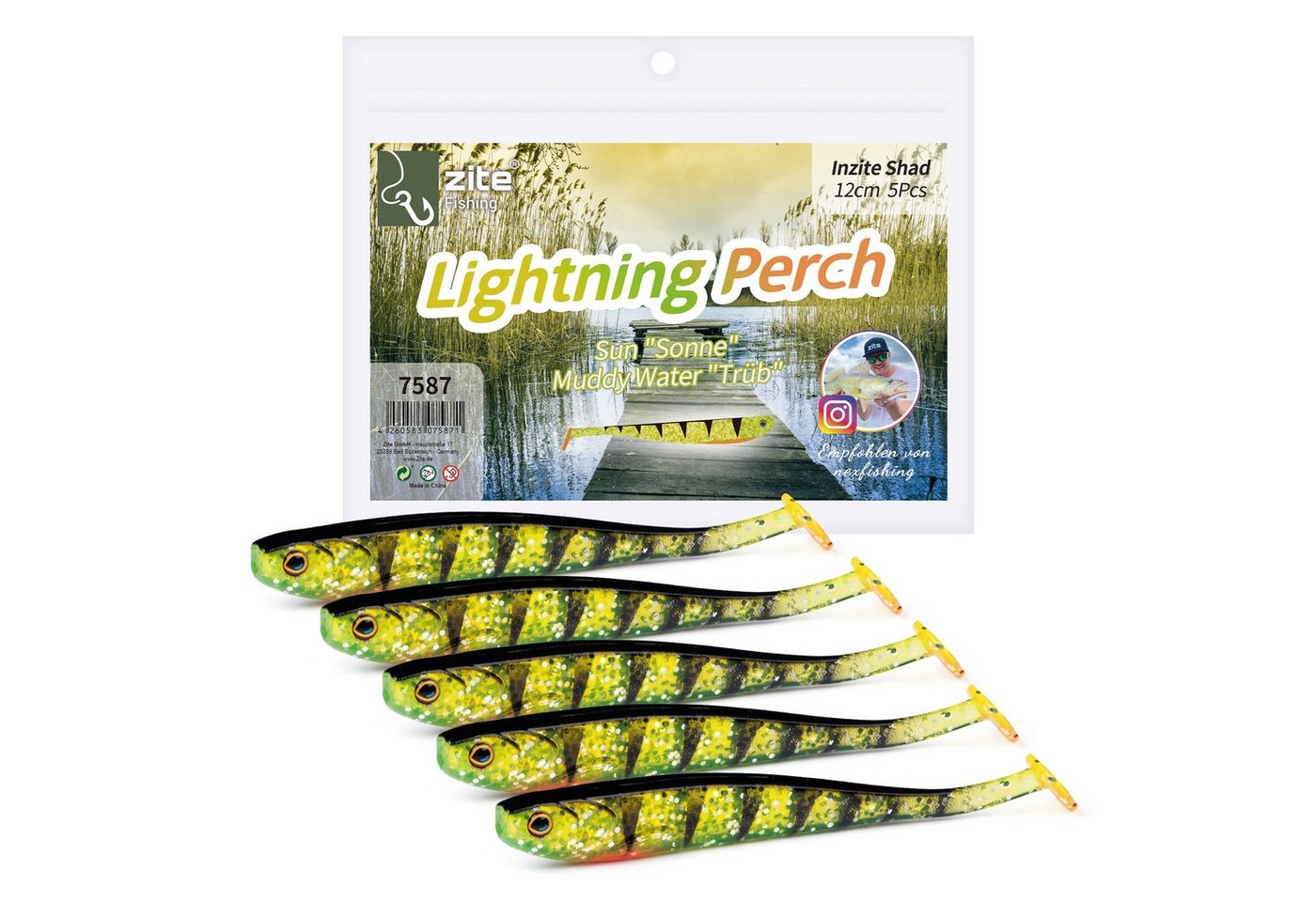 Zite Kunstköder Gummifische Zander Set - Softbait Angelköder Lightning Perch UV-Aktiv Bild 3