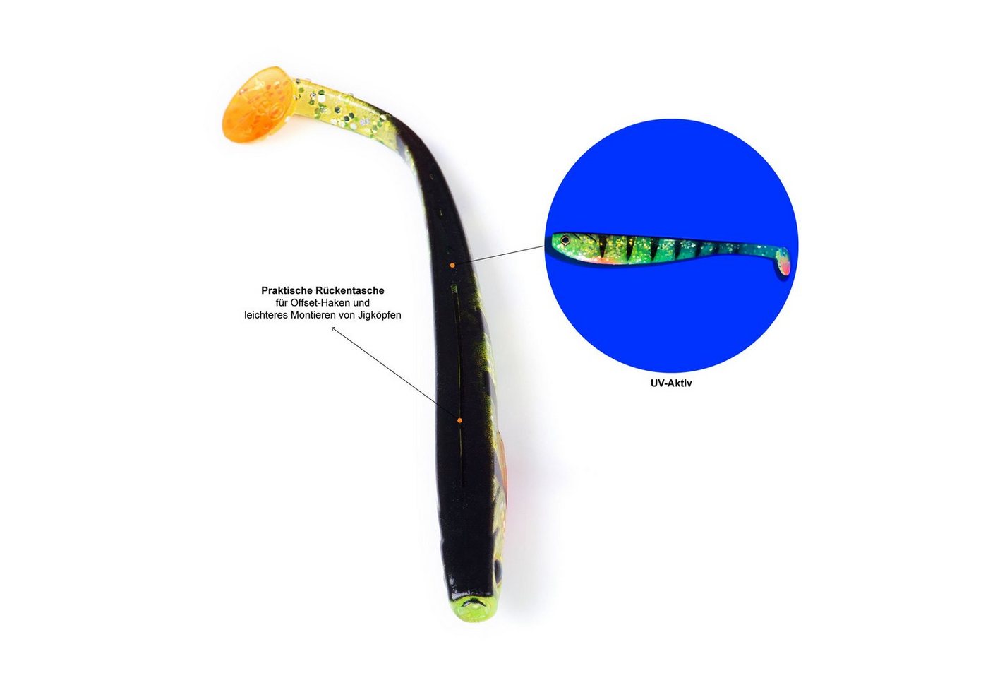 Zite Kunstköder Gummifische Zander Set - Softbait Angelköder Lightning Perch UV-Aktiv Bild 4