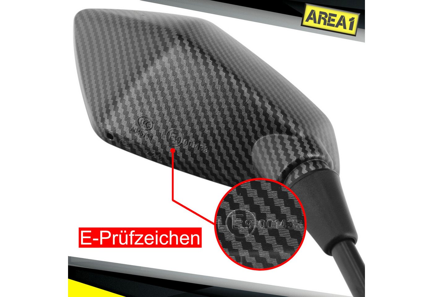Area1 Motorradspiegel Motorradspiegel Set (rechts+links) Carbon-Look, E-Geprüft, M10 Rechts Bild 3