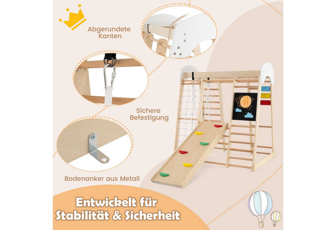 COSTWAY Klettergerüst, 8in1 Kletterdreieck & Kletternetz, Kinder Spielplatz