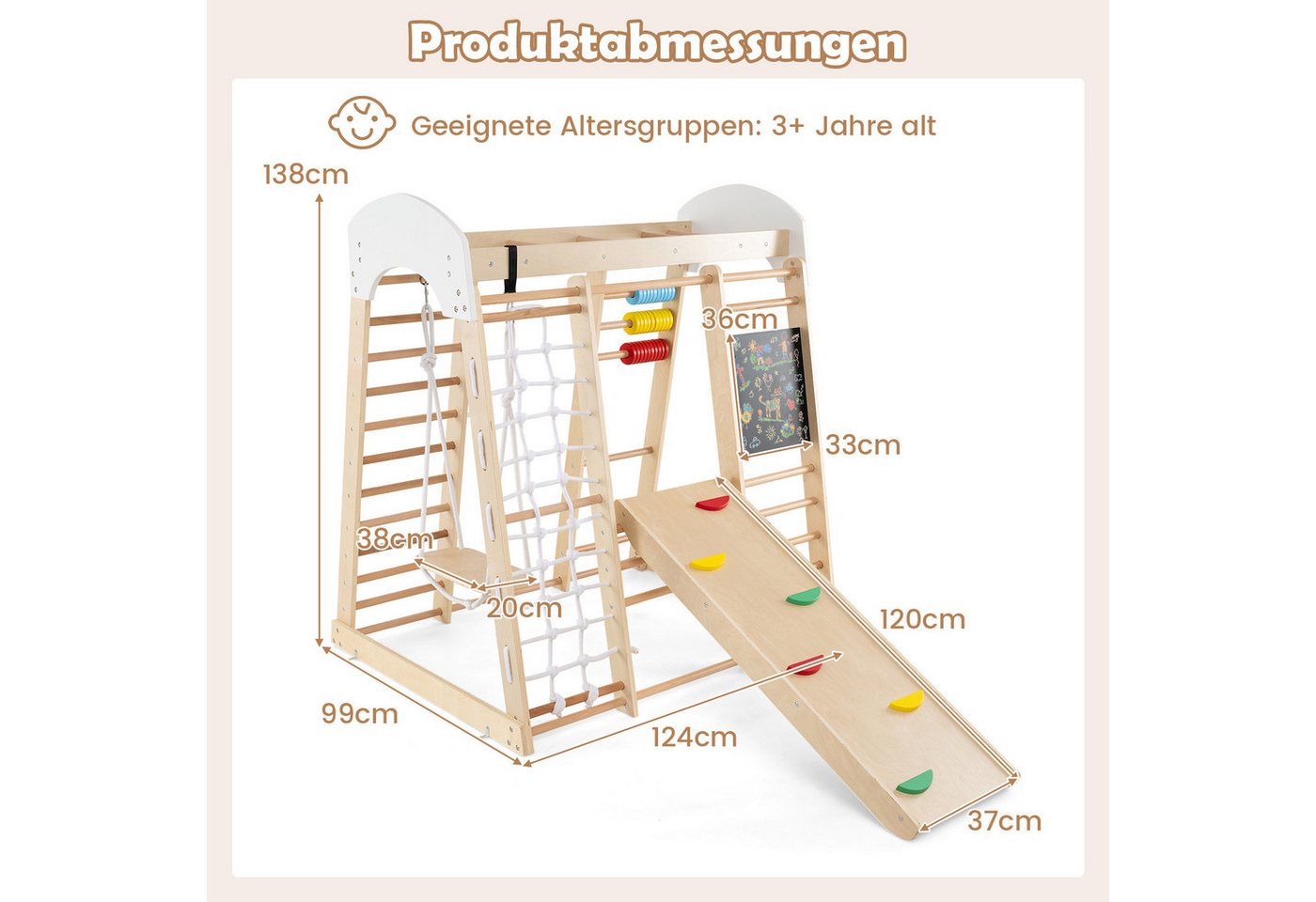 COSTWAY Klettergerüst, 8in1 Kletterdreieck & Kletternetz, Kinder Spielplatz Bild 3