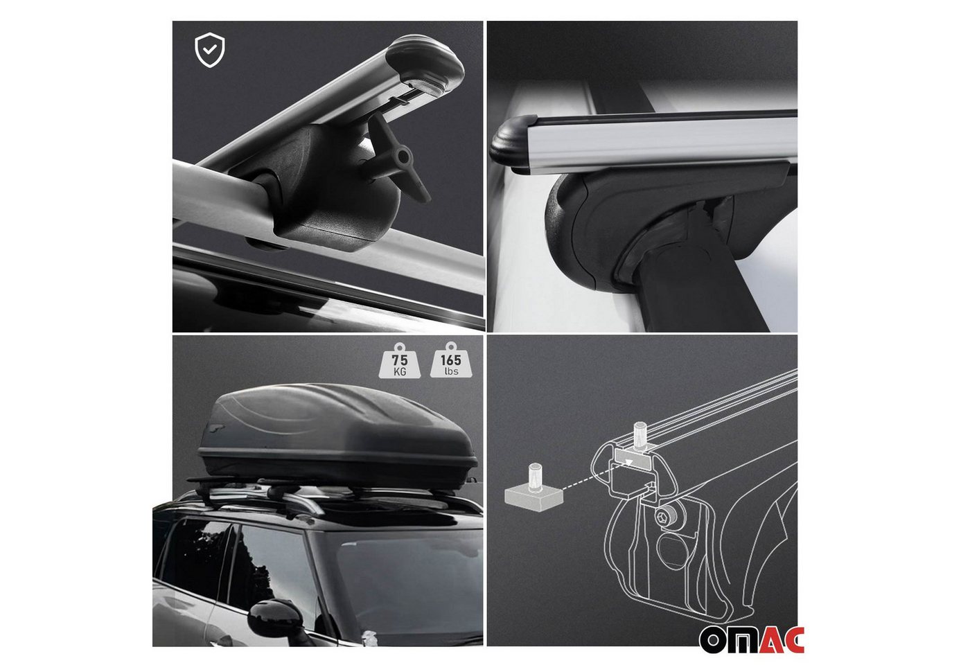 OMAC Dachträger für Skoda Octavia Combi 2012-2025 Gepäckträger Grundträger Alu Silber (2-St), Wasserbeständig,Abnehmbar,Multifunktional,Leichtgewichtig Bild 3