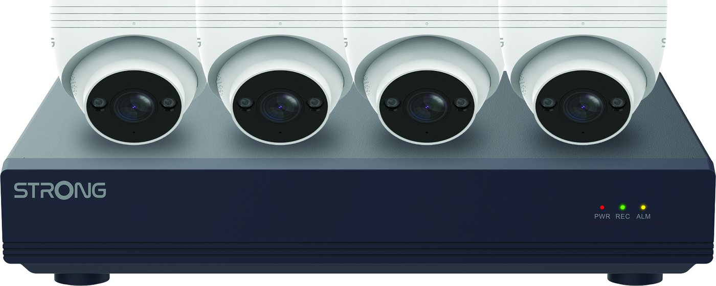 Strong Überwachungskamera - KIT-NVRT NVR-System 12-Kanal 4x FHD PoE Kameras (Innenbereich, Außenbereich, Überwachungssystem, NVR-System mit 12-Kanal Netzwerkrekorder und 4 Kameras, 4 Full-HD Kameras mit Nachtsichtfunktion)