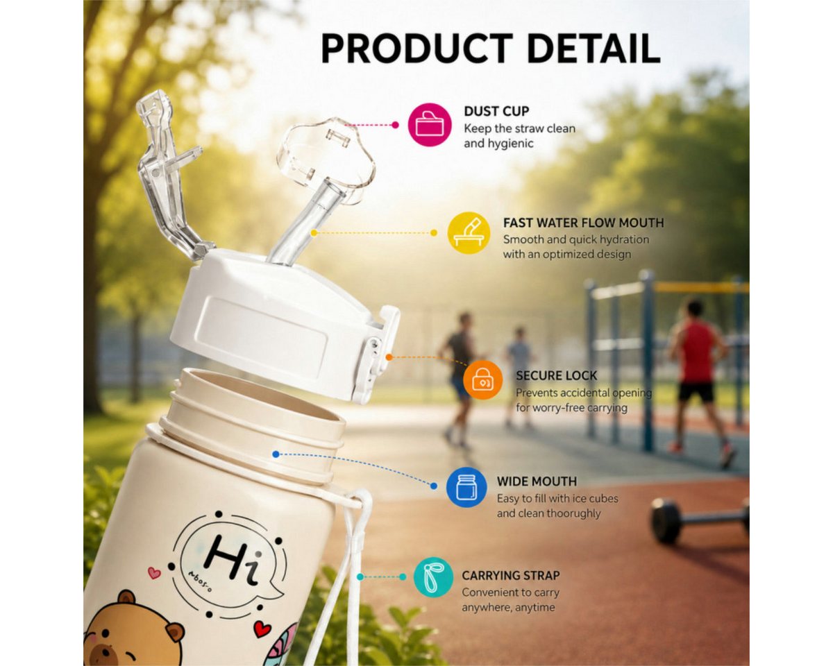 WS-Trend Trinkflasche Capibara Capybara Sportflasche Wasserflasche Trinkflasche Flasche, 800 ml Bild 2