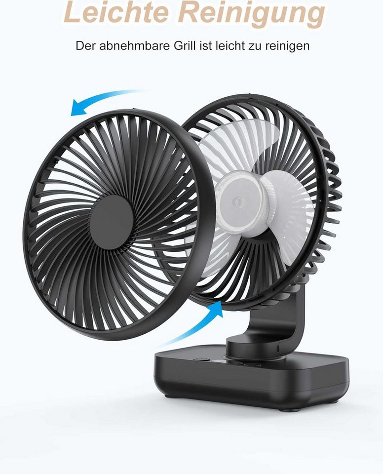 FELIXLEO Akku-Ventilator Tischventilator Leise USB Akku 4000mAh Oszillierend 4 Stufen Bild 4