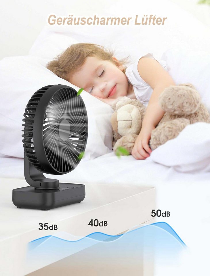 FELIXLEO Akku-Ventilator Tischventilator Leise USB Akku 4000mAh Oszillierend 4 Stufen Bild 5