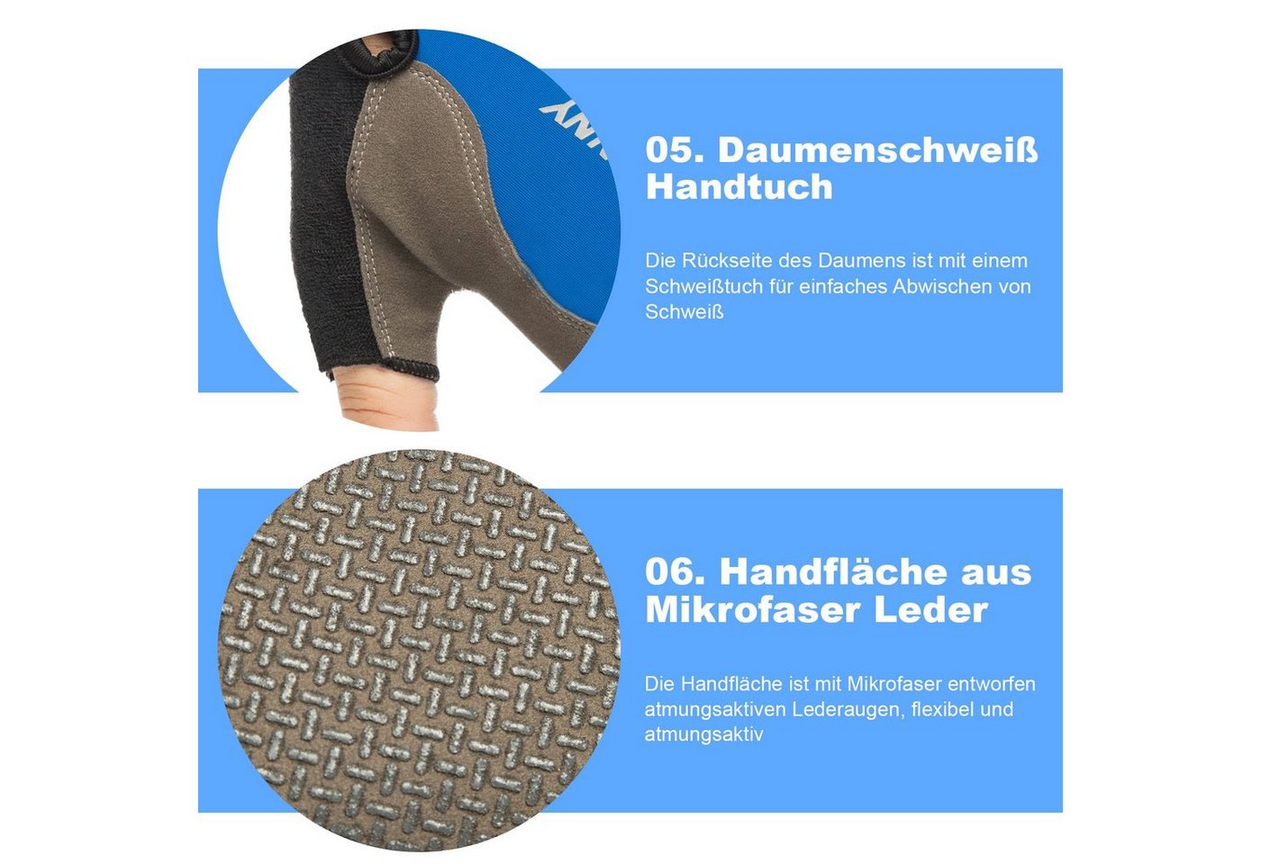 BTTO Hsch. Fahrradhandschuhe Fingerlose Handschuhe Eisseide, Silikon Rutschfeste Fahrradhandschuhe mit Klettverschluss für Motorrad Camping Wandern Bergsteigen