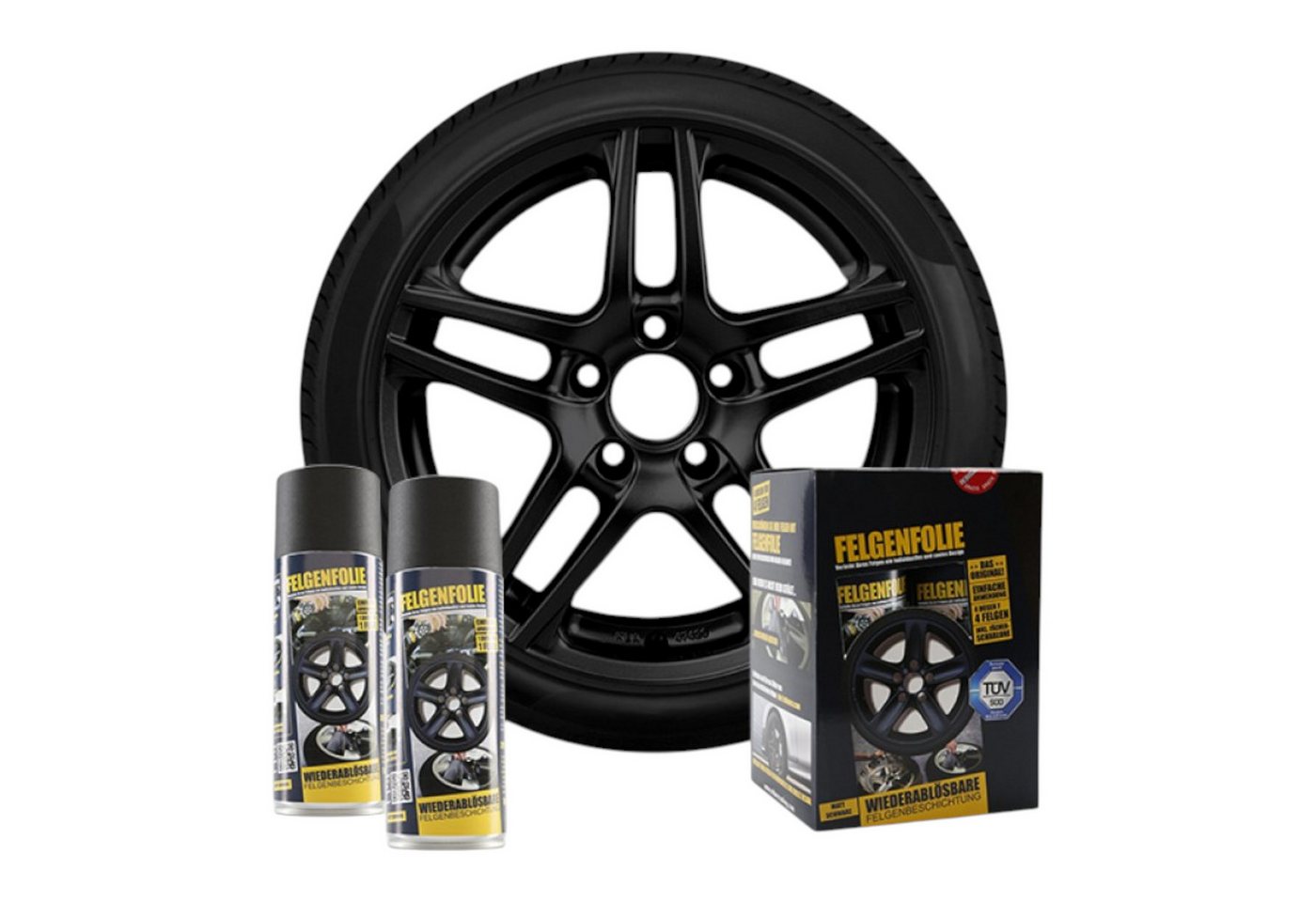 mibenco Felgenaufkleber mibenco Felgenfolie-Set 4×400 ml Schwarz Matt – Sprühfolie für Felgen Bild 3