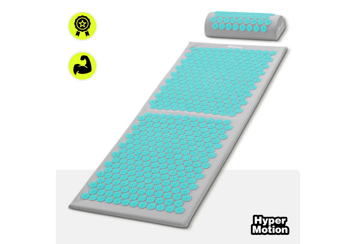 HyperMotion Akupressurmatte XL Akupressurmatte 130 cm mit Kissen & Tasche – grau-mint