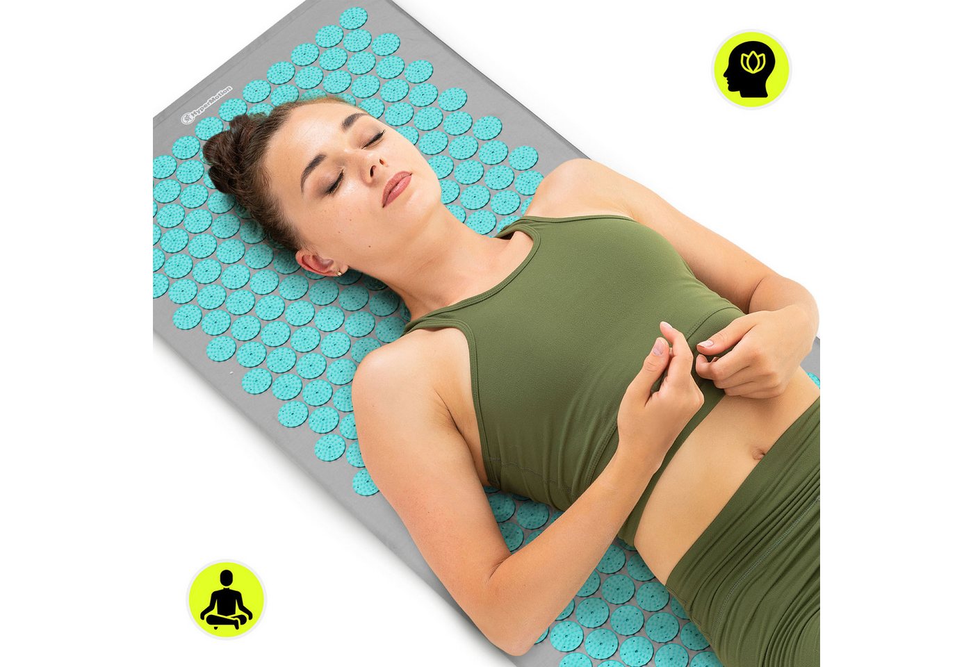 HyperMotion Akupressurmatte XL Akupressurmatte 130 cm mit Kissen & Tasche – grau-mint Bild 5