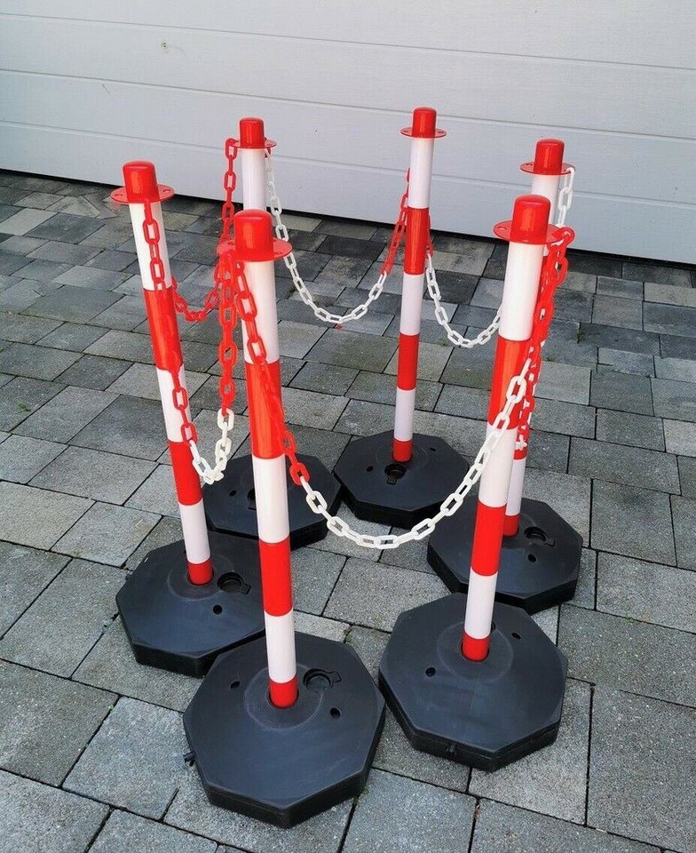 BruKa Absperrpfosten 4 Stück Flexible Absperrpfosten mit 10 Meter Kette Kunststoff (4-tlg), Pfosten Poller Absperrkette Absperrung Bild 5