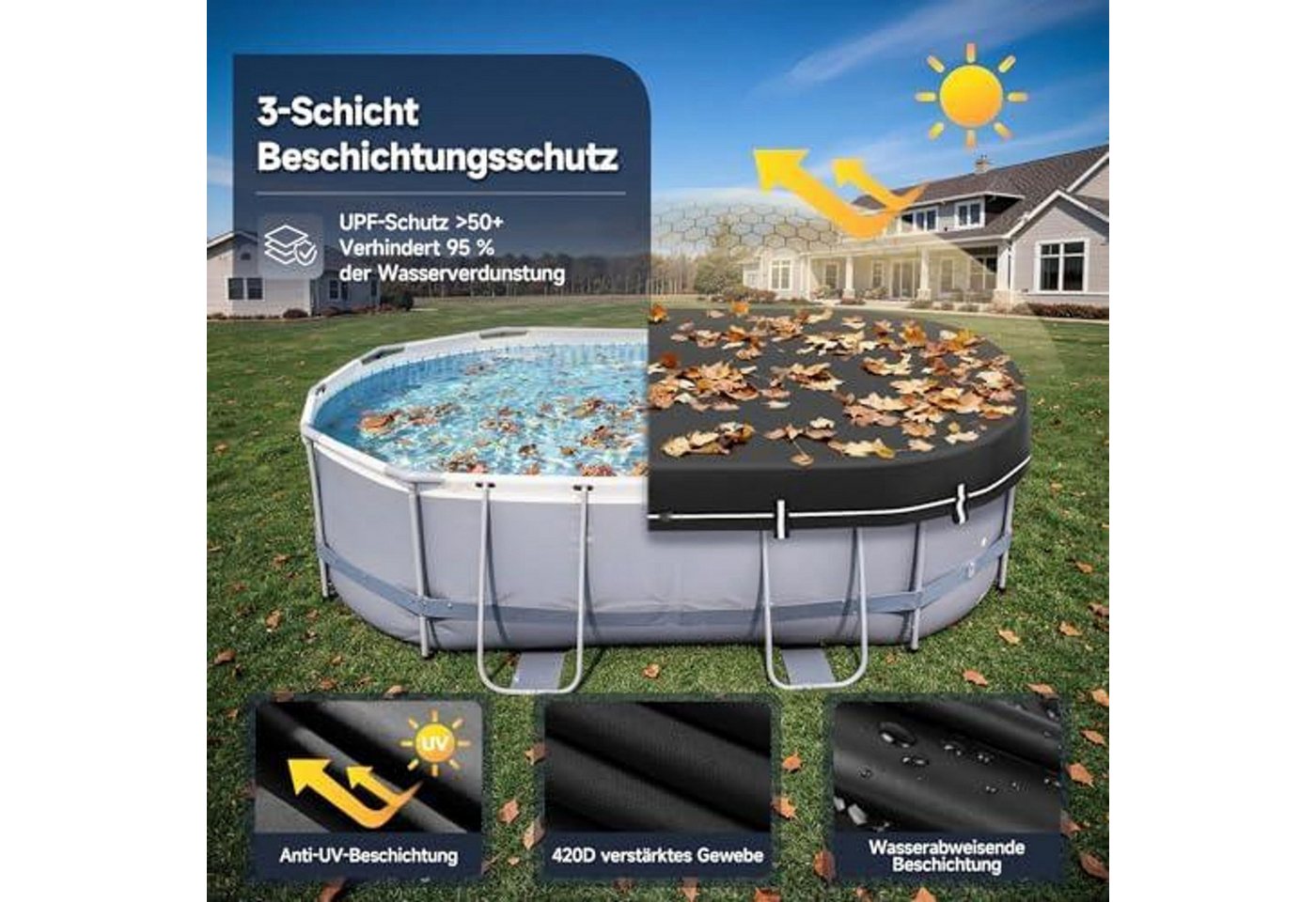 FELIXLEO Pool-Abdeckplane Poolabdeckung Rechteckig 640x360cm Solarplane Winter Abdeckplane Pool (1-St) Bild 3