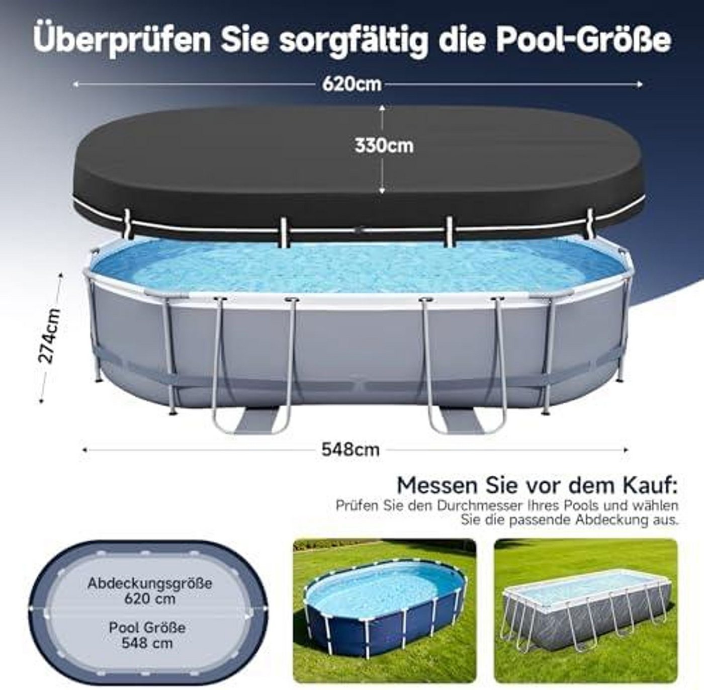 FELIXLEO Pool-Abdeckplane Poolabdeckung Rechteckig 640x360cm Solarplane Winter Abdeckplane Pool (1-St) Bild 5