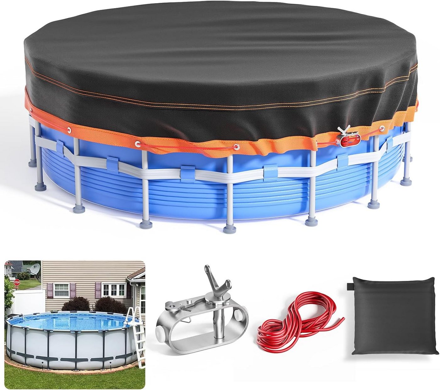 FELIXLEO Pool-Abdeckplane Poolabdeckung Rund 376 cm Wasserdicht Oxford mit Kordelzug Bild 2