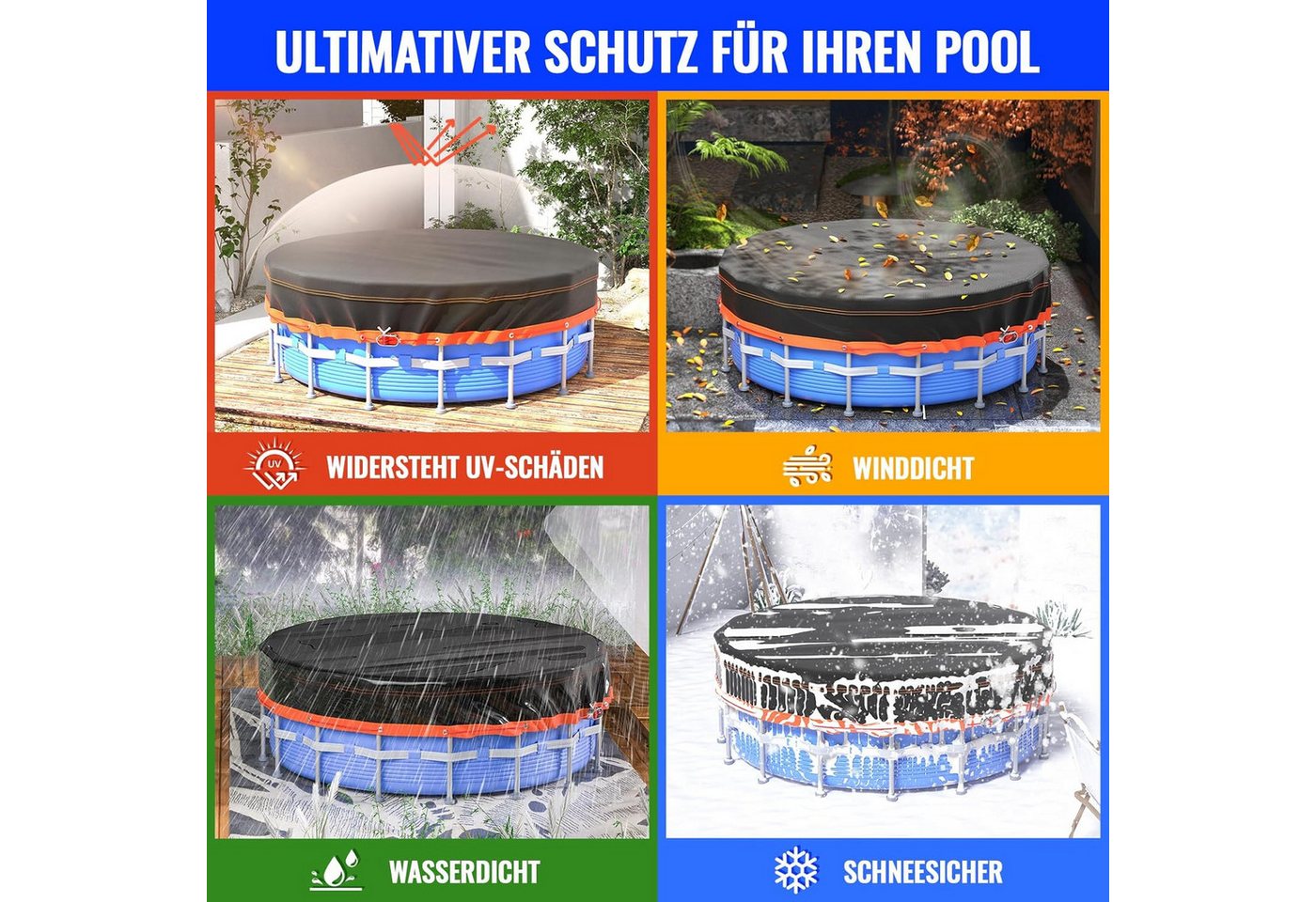 FELIXLEO Pool-Abdeckplane Poolabdeckung Rund 376 cm Wasserdicht Oxford mit Kordelzug Bild 4