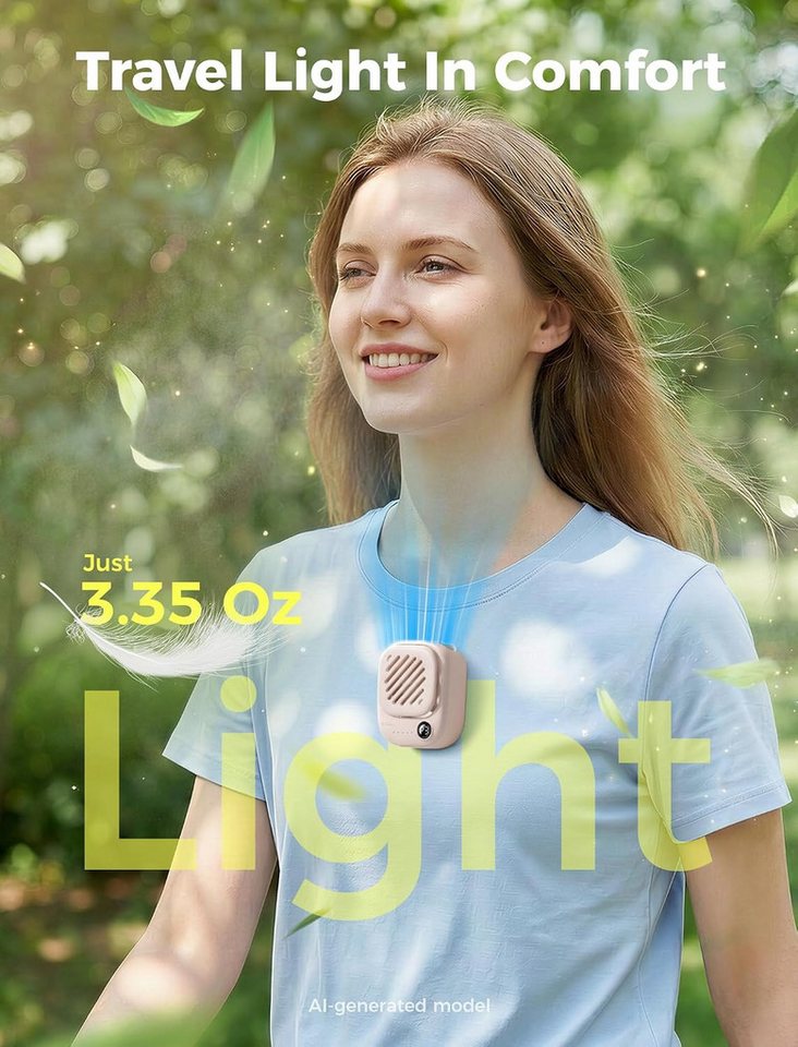 FELIXLEO Handventilator Tragbarer Nackenventilator LED Magnet Akku 10H Outdoor Geschenk Beige Bild 2