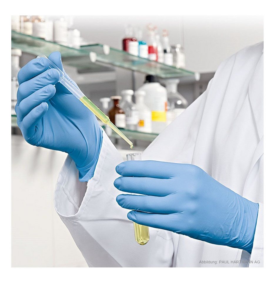 PAUL HARTMANN AG Nitril-Handschuhe Peha-soft nitrile powderfree U.-Handschuhe S/M 50 Paar (Einmalhandschuhe, 50-St., Hohe Reißfestigkeit und Elastizität) Latexfrei und silikonfrei – ideal für Allergiker