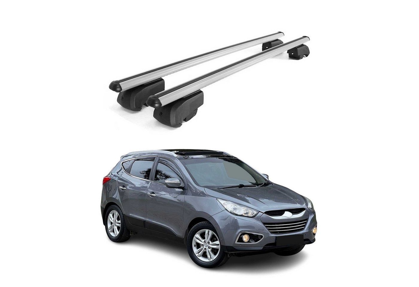 OMAC Dachträger Gepäckträger für Hyundai IX35 2010-2015 Grunträger ABE Alu Grau (2-St), Wasserbeständig,Abnehmbar,Multifunktional,Leichtgewichtig Bild 2