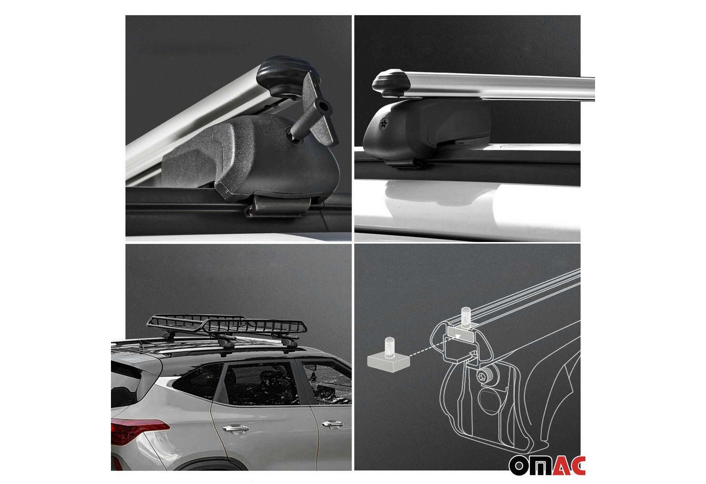 OMAC Dachträger Gepäckträger für Hyundai IX35 2010-2015 Grunträger ABE Alu Grau (2-St), Wasserbeständig,Abnehmbar,Multifunktional,Leichtgewichtig Bild 4