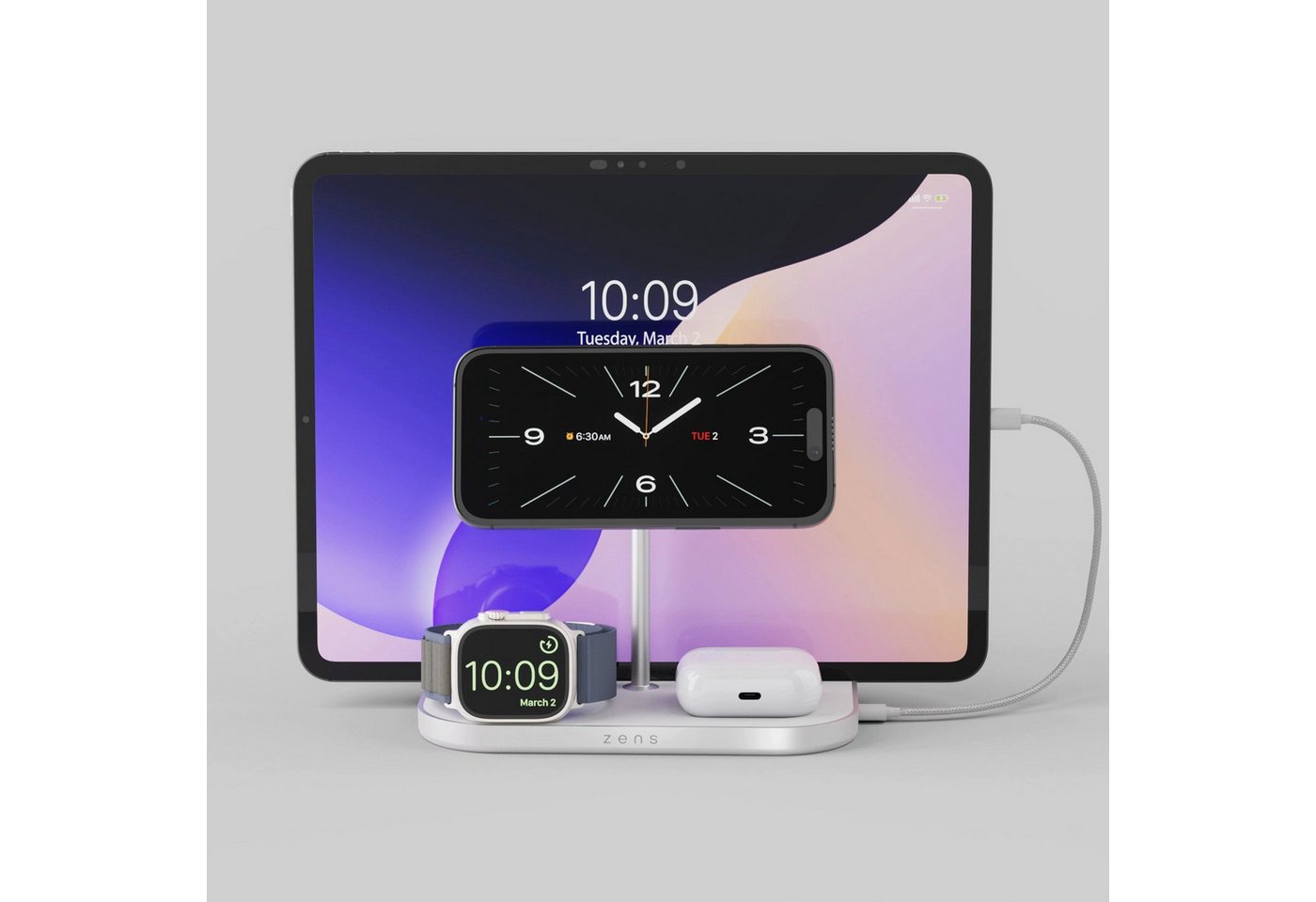 Zens 4-1 Wireless Charger 60W USB C, weiß Powerbank