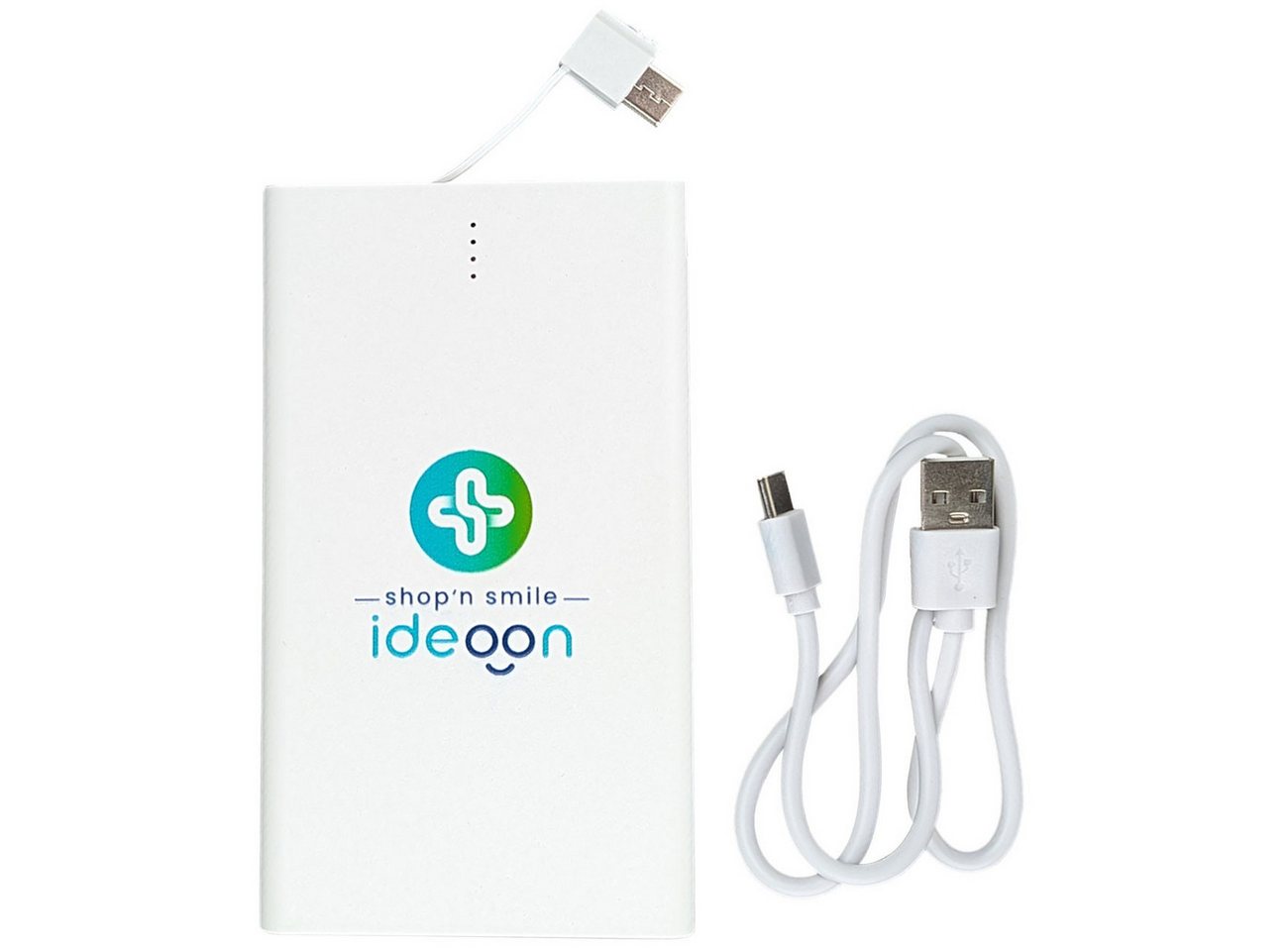 shop'n smile ideoon USB-C Mobiler Akku-Booster 4.000mAh Kabel & Lightning Adapter slim Powerbank 4000 mAh, 4000 mAh, ultra-slim, USB-C Ein-/Ausgang & integriertes Ladekabel Bild 2
