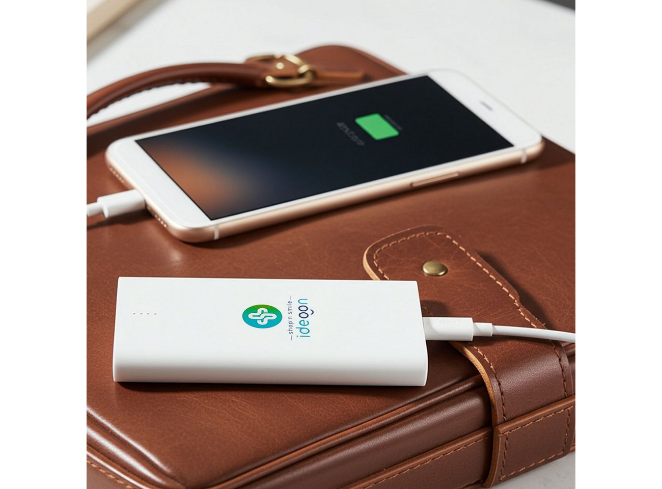 shop'n smile ideoon USB-C Mobiler Akku-Booster 4.000mAh Kabel & Lightning Adapter slim Powerbank 4000 mAh, 4000 mAh, ultra-slim, USB-C Ein-/Ausgang & integriertes Ladekabel Bild 4
