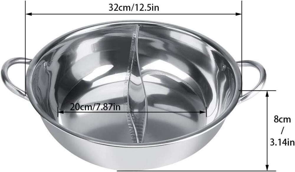 FELIXLEO Elektrische Grillpfanne Hot Pot Topf Edelstahl 32cm Doppelseitig mit Trennwand Bild 3