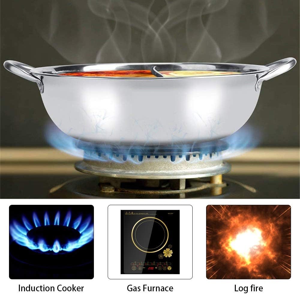 FELIXLEO Elektrische Grillpfanne Hot Pot Topf Edelstahl 32cm Doppelseitig mit Trennwand Bild 5