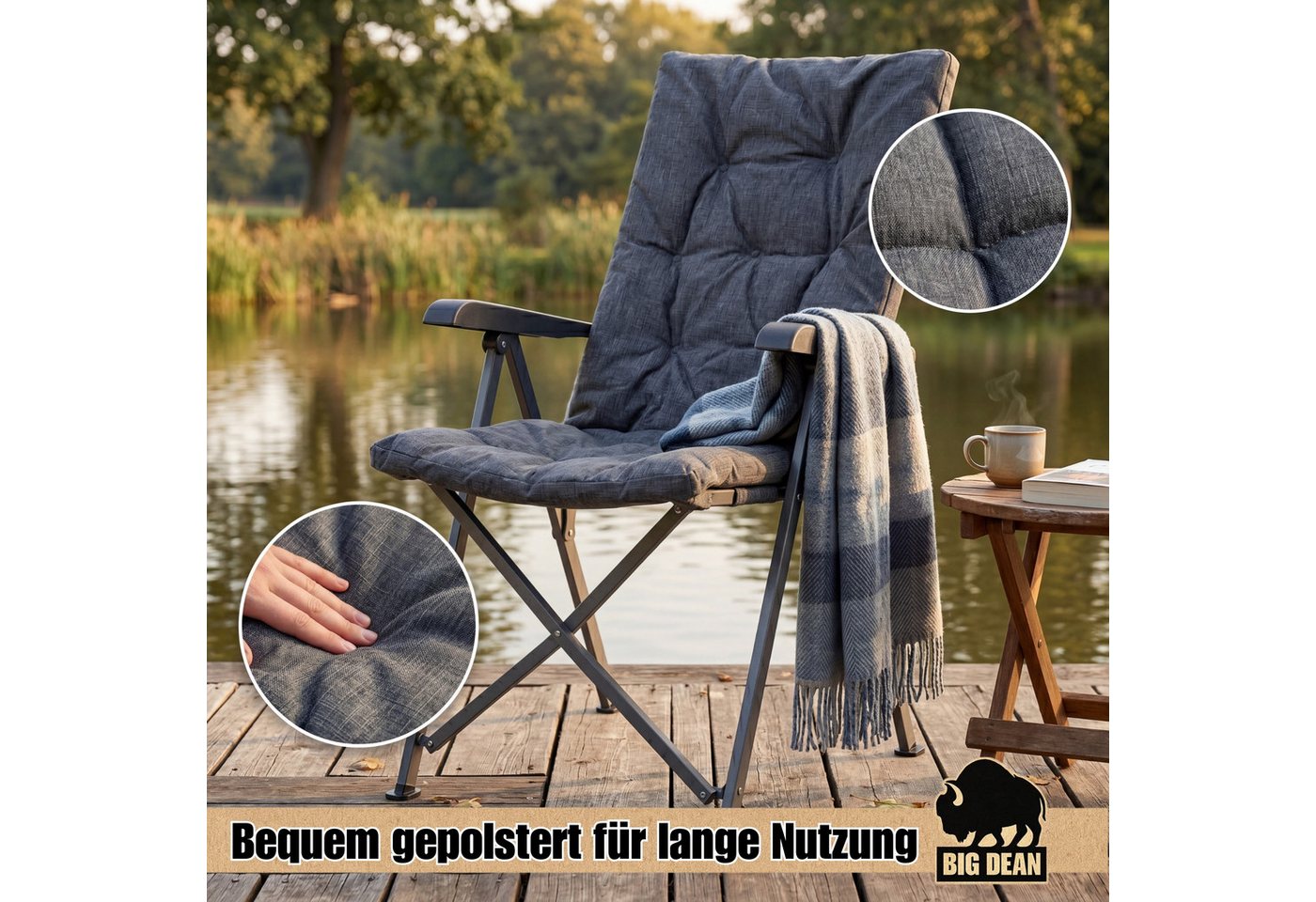 BigDean Faltstuhl 2 Stück Campingstuhl 4X-Rückenverstellbar bis 150 KG dick gepolstert (Set, 2 St), Robust, Kreuzverstrebt, Rutschfest, Strapazierfähig, Pflegeleicht Bild 5