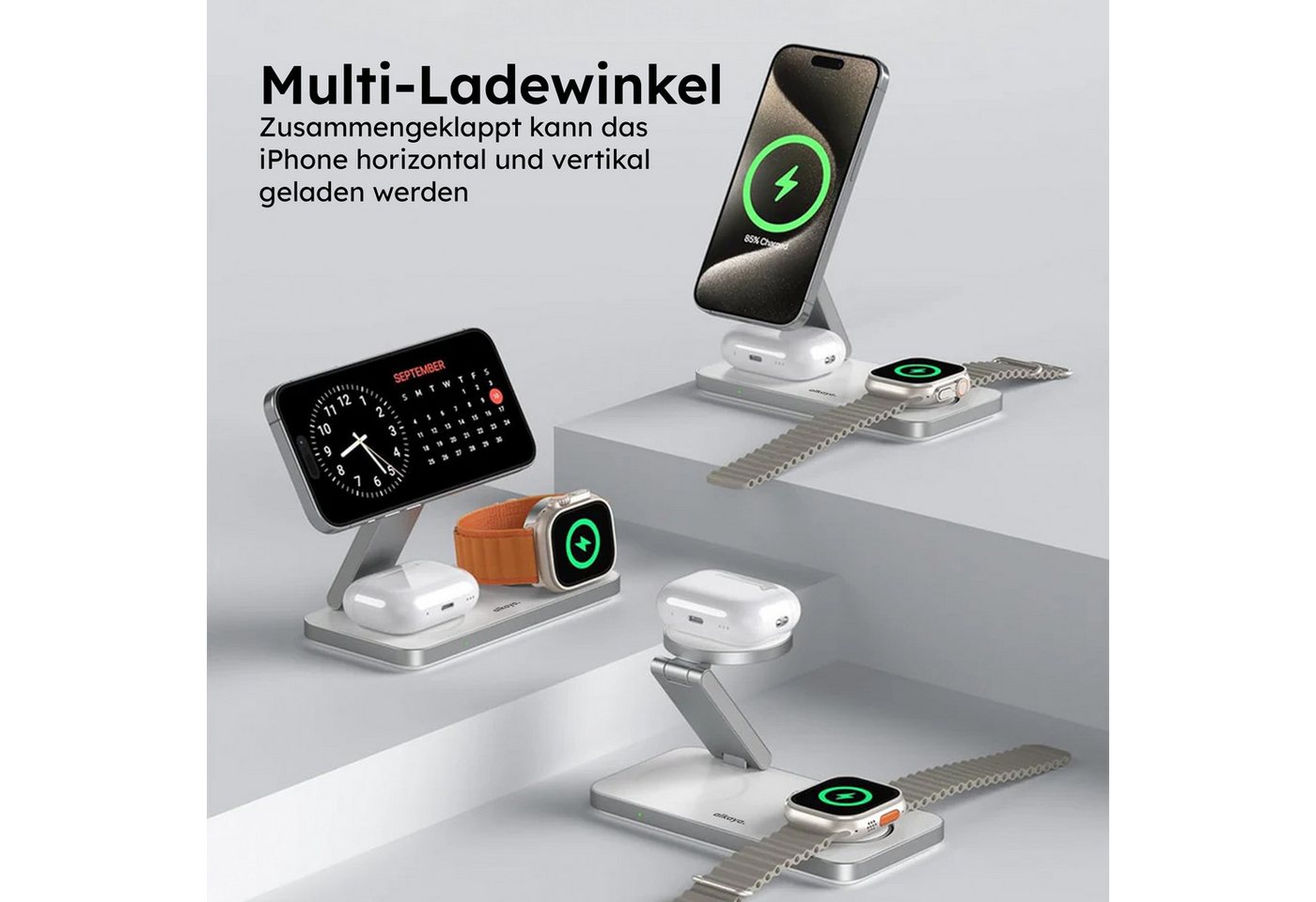 alkaya. Ladestation Apple Watch iPhone 3in1 MagSafe Ladegerät Ladestation (3000 mA) Bild 4