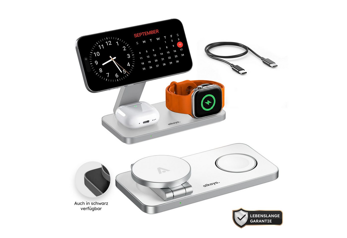 alkaya. Ladestation Apple Watch iPhone 3in1 MagSafe Ladegerät Ladestation (3000 mA) Bild 5