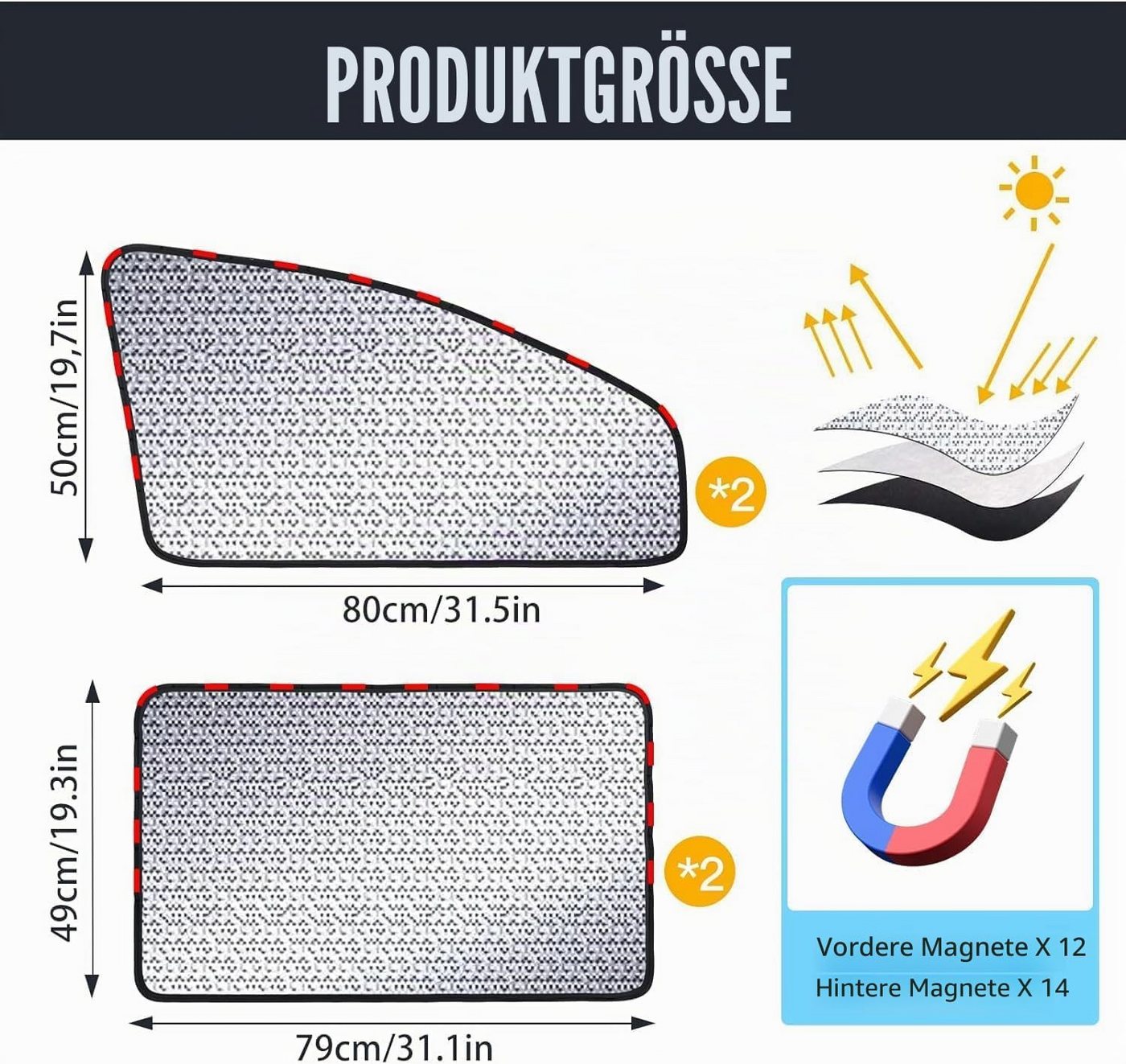 FELIXLEO Autosonnenschutz Sonnenschutz Auto Seitenscheibe, Magnetisch Sichtschutz Vorhang Bild 5