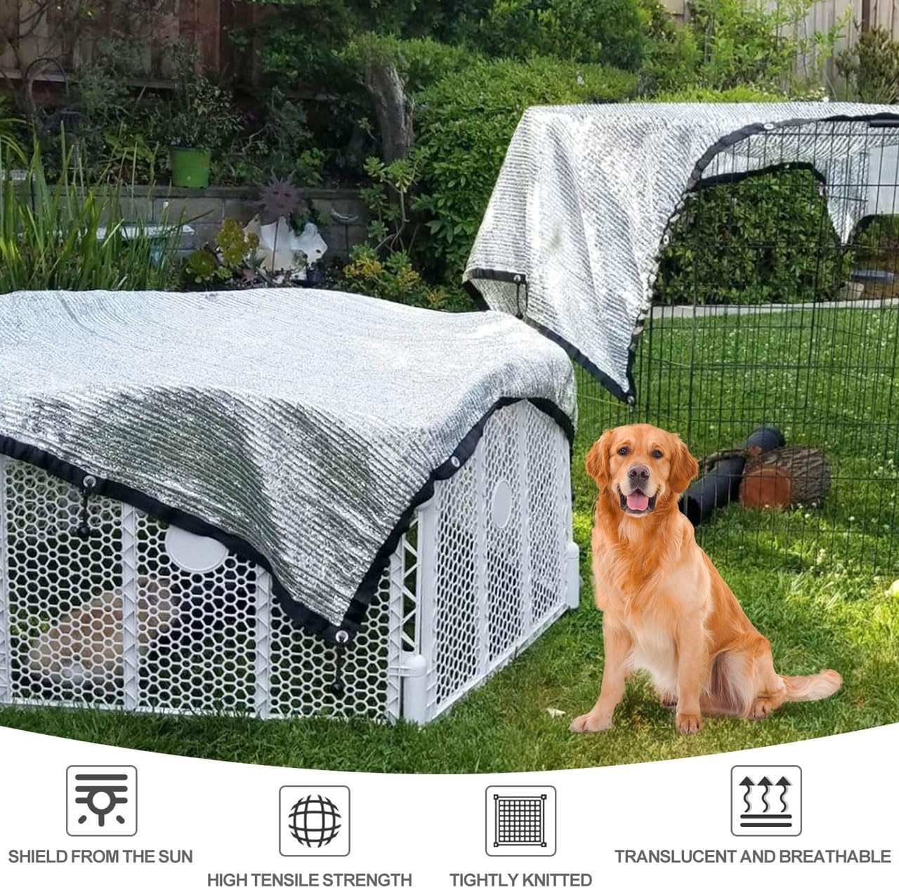 FELIXLEO Autosonnenschutz Schattennetz Auto Hunde 3x4 m, Alunetz Sonnensegel mit Ösen Silber Bild 4
