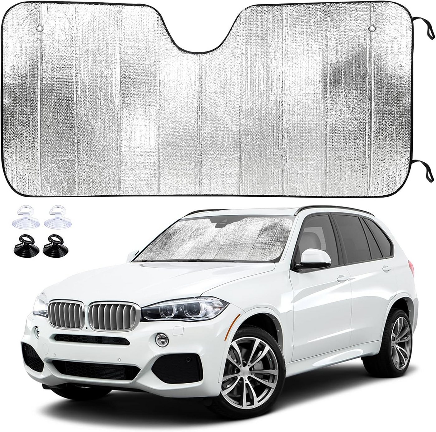 FELIXLEO Autosonnenschutz Sonnenschutz Auto Frontscheibe Innen, Faltbar 2 Saugnäpfe 140x70cm