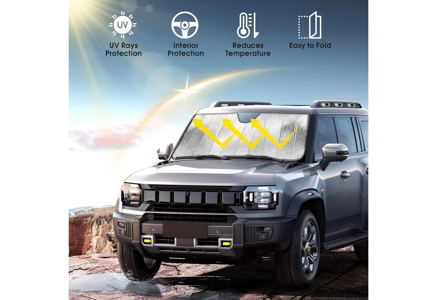 FELIXLEO Autosonnenschutz Sonnenschutz Auto Frontscheibe Innen, Faltbar 2 Saugnäpfe 140x70cm Bild 5