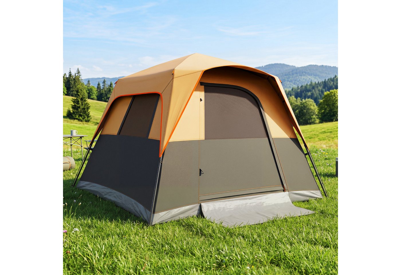 COSTWAY Wurfzelt, Campingzelt für 6 Personen, Sonnenschutz mit Regenschutz