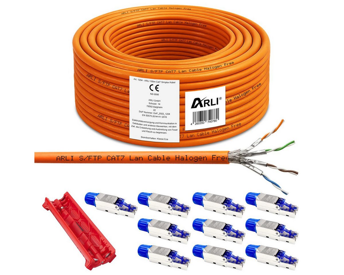 ARLI Installationskabel, RJ45, RJ-45 (Ethernet) (10000 cm), Verlegekabel Cat7 100m Kabel + 10x RJ45 Netzwerkstecker CAT8.1 Bild 2