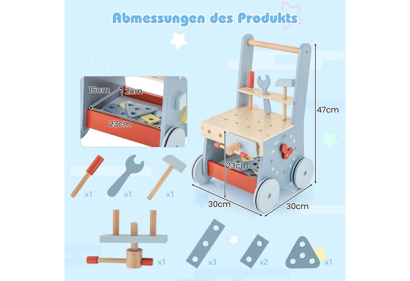 COSTWAY Lauflernwagen, 2 in 1 Lauflernhilfe, Montessori Holzspielzeug