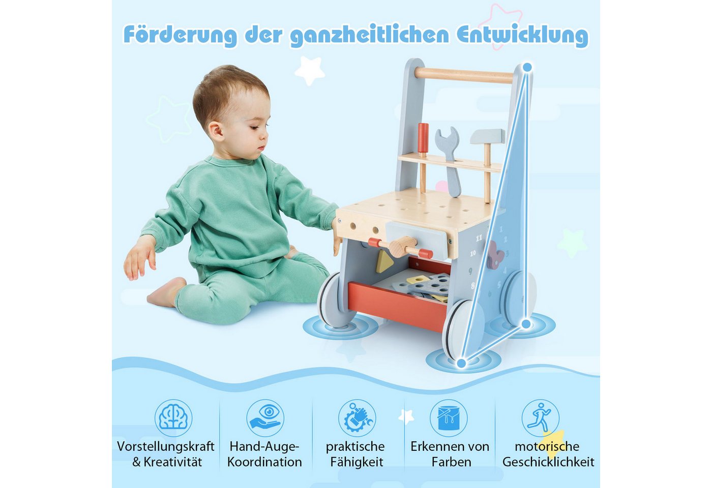 COSTWAY Lauflernwagen, 2 in 1 Lauflernhilfe, Montessori Holzspielzeug Bild 2