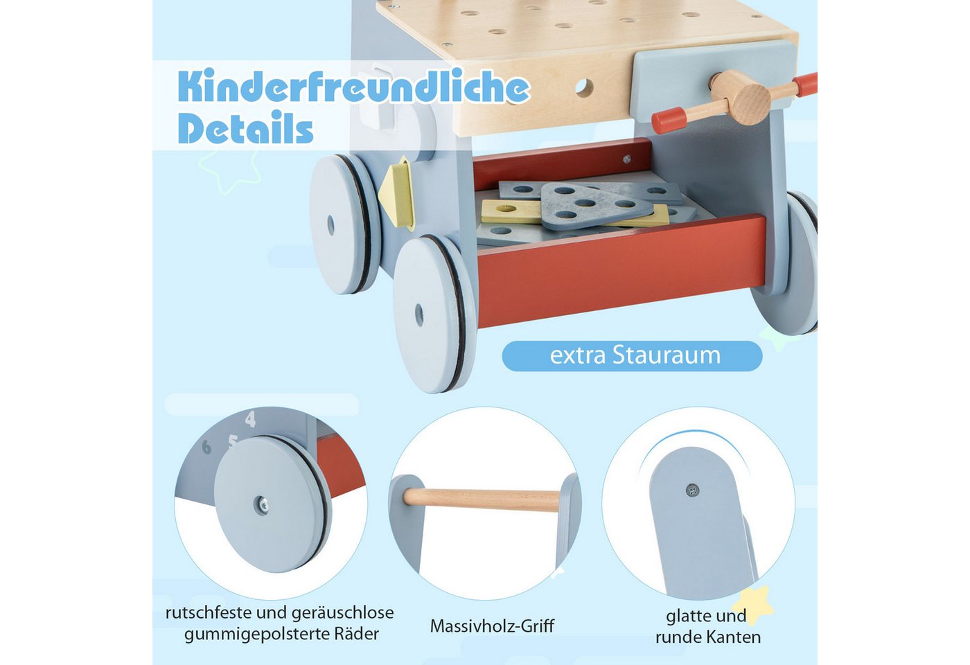 COSTWAY Lauflernwagen, 2 in 1 Lauflernhilfe, Montessori Holzspielzeug Bild 4