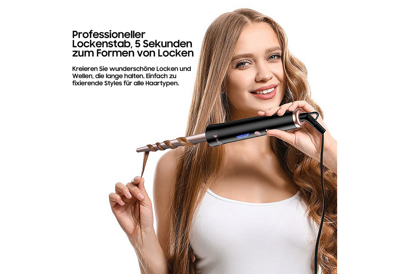 AIMAX Lockenstab 5-in-1 Lockenstab Set – Welleneisen mit 3 Fässern, Turmalin-Keramik, mit Wechselkopf Bild 5