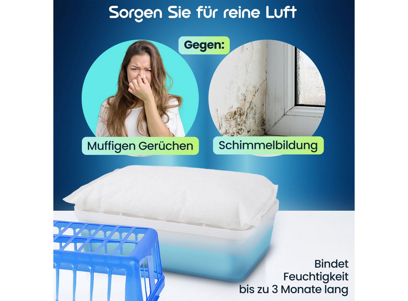 shop'n smile ideoon Granulat-Luftentfeuchter Raumentfeuchter stromlos bis 50 m², 1,2 kg Granulat, 2,5 l Behälter, Entfeuchtet bis 50 m², wirksam bis zu 3 Monate, wiederbefüllbar Bild 2