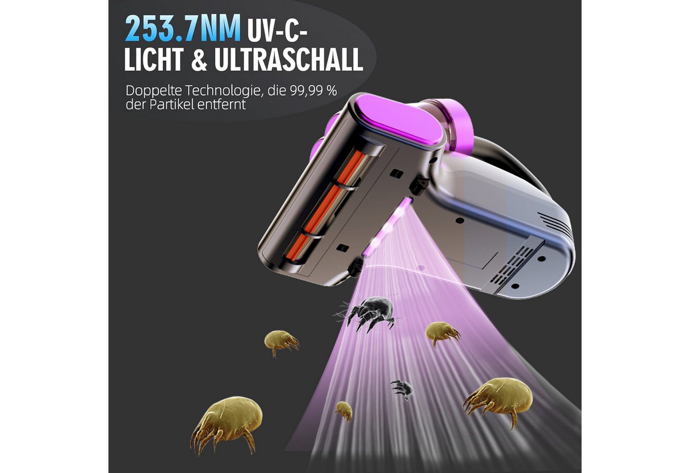 wohnTRAUM24 Matratzenreinigungsgerät Milbensauger für Matratzen, Milbenstaubsauger mit UV-C Licht, 16Kpa Starke Absaugung Matratzenreiniger mit Heißer Wind Bild 3