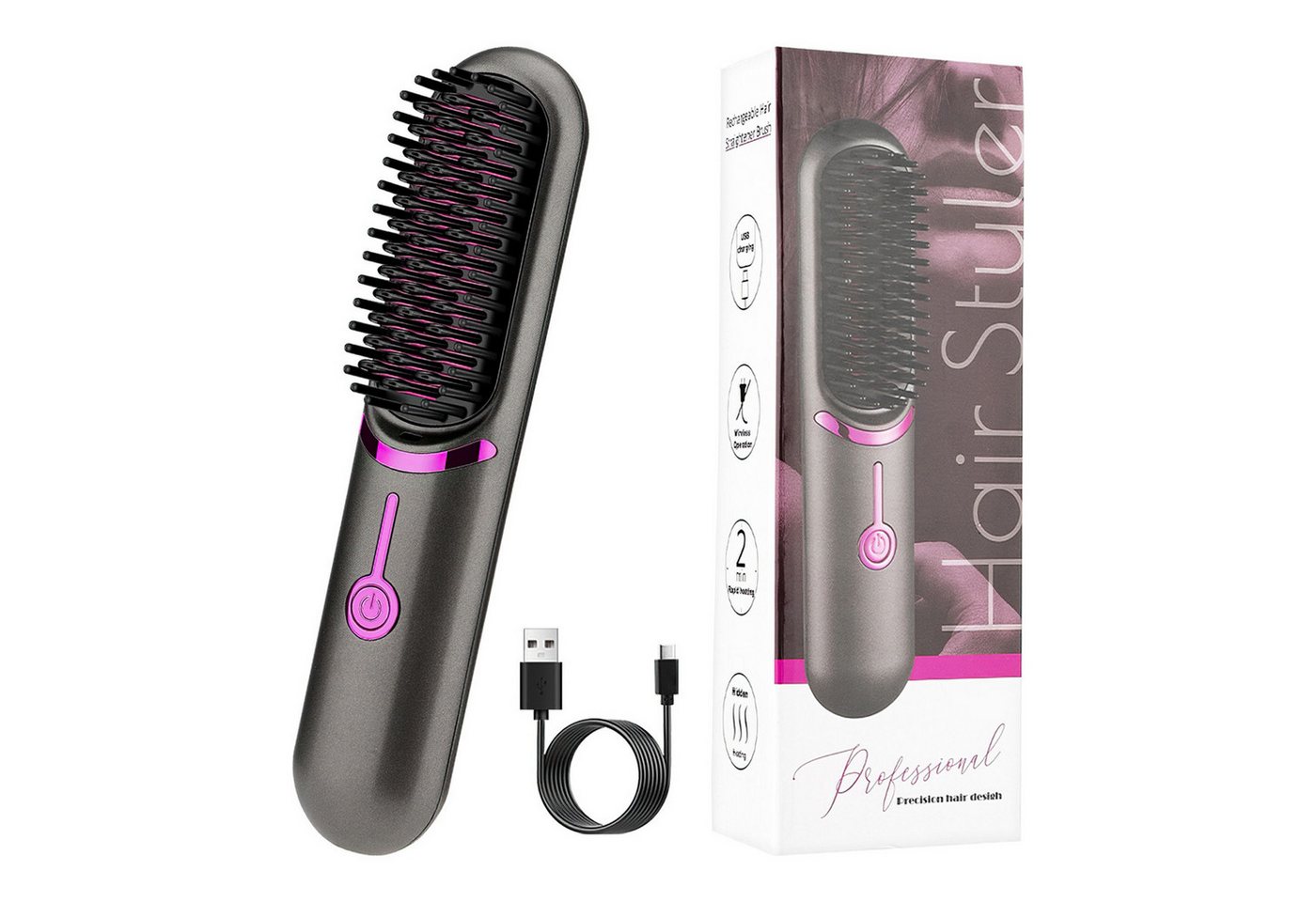 FELIXLEO Multihaarstyler Kabellose 2 in 1 Glättbürste Lockenstab Keramikbeschichtung Reisen Bild 3