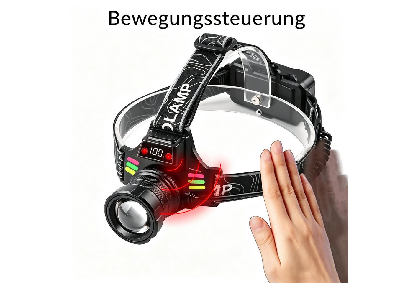 ibettertec LED Stirnlampe Stirnlampe LED Wiederaufladbar Zoombar Kopflampe mit Sensor (Stirnlampe mit Gestensteuerung, zoombar, 90° verstellbar), Stirnleuchte für Angeln, Camping, Wandern und Reparaturarbeiten Bild 4