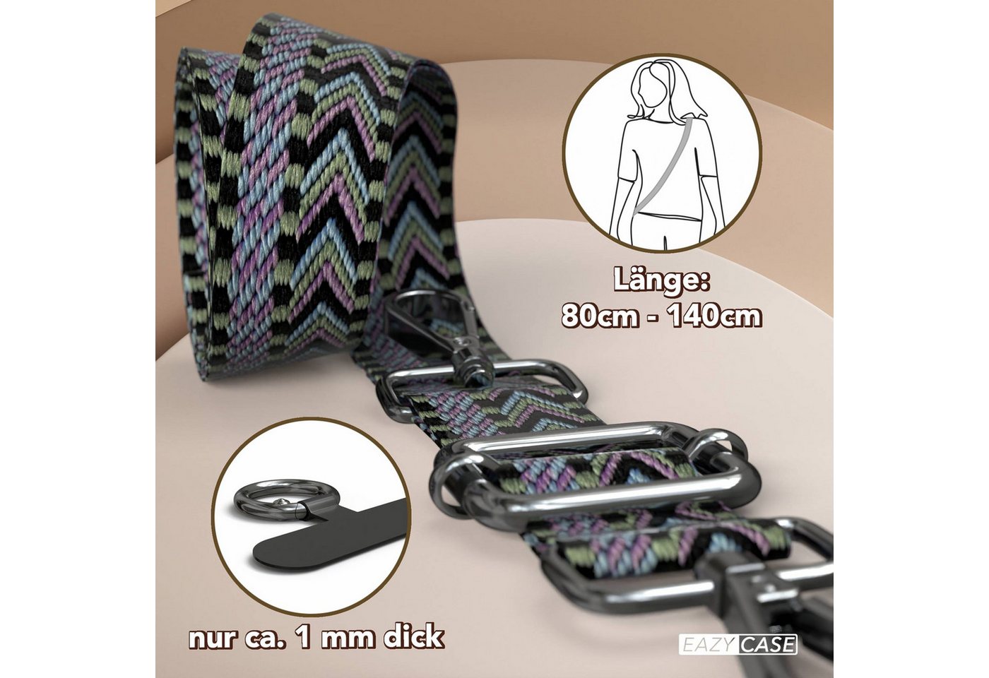 EAZY CASE Handykette Universal für alle Smartphones Boho/Wave/Leo Style, Umhängetasche Universell passend Band für Schutzhülle Violett Grün Bild 4