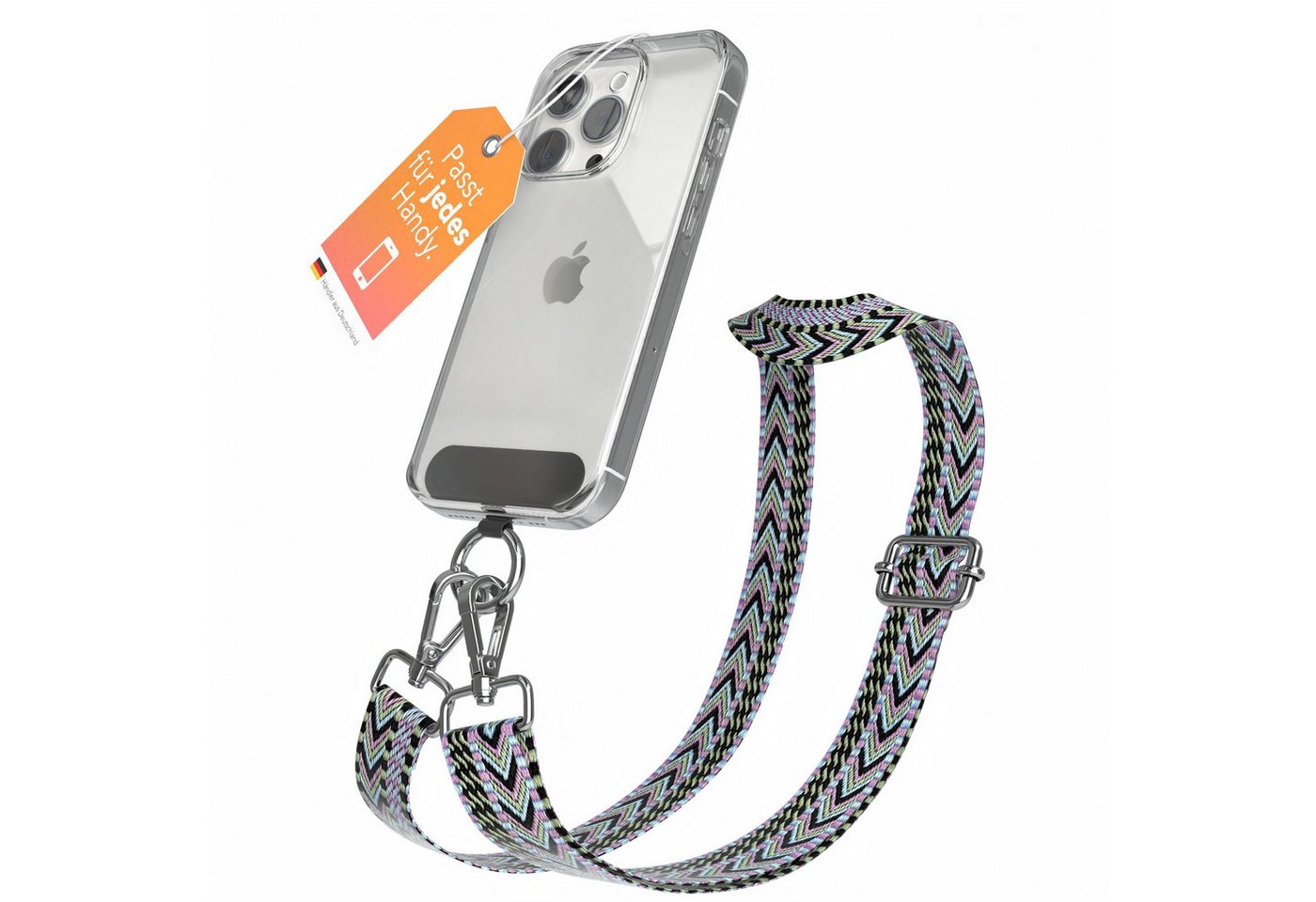 EAZY CASE Handykette Universal für alle Smartphones Boho/Wave/Leo Style, Umhängetasche Universell passend Band für Schutzhülle Violett Grün Bild 5