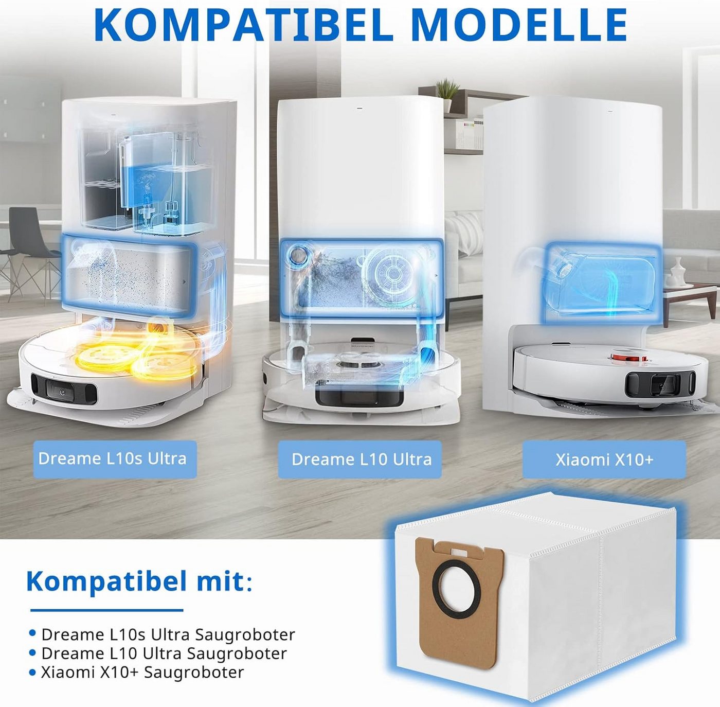 FELIXLEO Staubsaugerbeutel Staubbeutel für Xiaomi X10+/ Dreame L10 Ultra Saugroboter, 10 St. Bild 4
